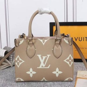 Replica Louis Vuitton Bicolor Monogram Empreinte Leather Onthego PM Bag In Tourterelle Gray And Cream