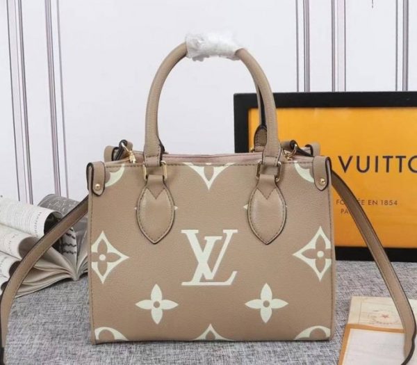 Replica Louis Vuitton Bicolor Monogram Empreinte Leather Onthego PM Bag In Tourterelle Gray And Cream