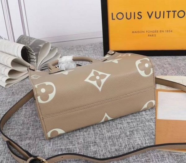Replica Louis Vuitton Bicolor Monogram Empreinte Leather Onthego PM Bag In Tourterelle Gray And Cream - Image 4