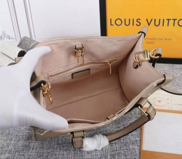 Replica Louis Vuitton Bicolor Monogram Empreinte Leather Onthego PM Bag In Tourterelle Gray And Cream - Image 5