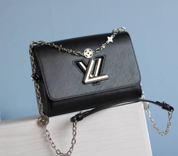 Replica Louis Vuitton Epi Leather Twist MM With Flowers Jewels Chain Bag In Black