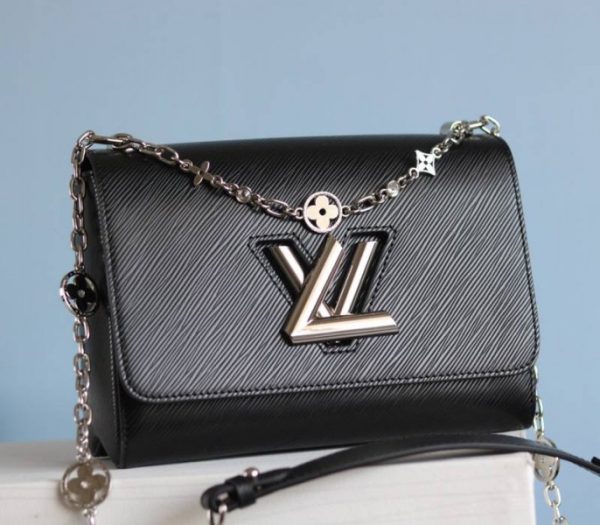 Replica Louis Vuitton Epi Leather Twist MM With Flowers Jewels Chain Bag In Black - Image 2