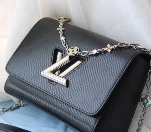 Replica Louis Vuitton Epi Leather Twist MM With Flowers Jewels Chain Bag In Black - Image 3