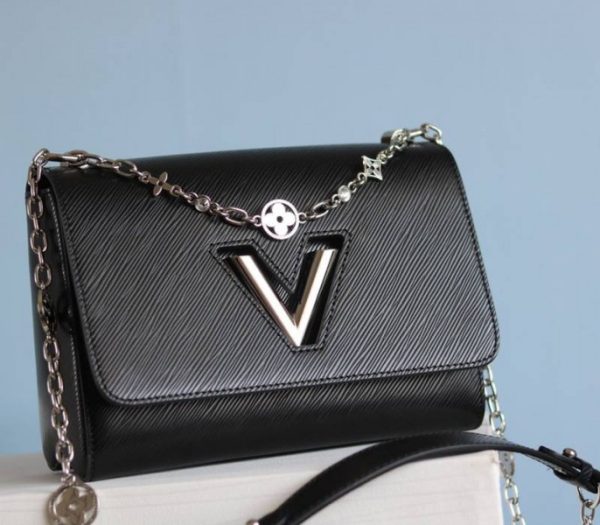 Replica Louis Vuitton Epi Leather Twist MM With Flowers Jewels Chain Bag In Black - Image 4