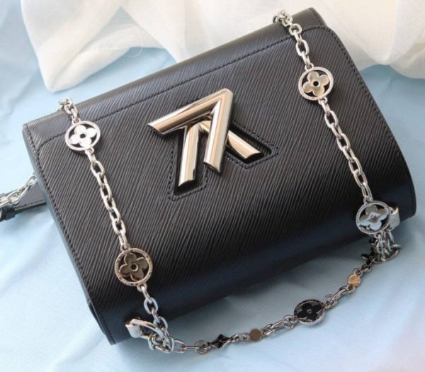Replica Louis Vuitton Epi Leather Twist MM With Flowers Jewels Chain Bag In Black - Image 5