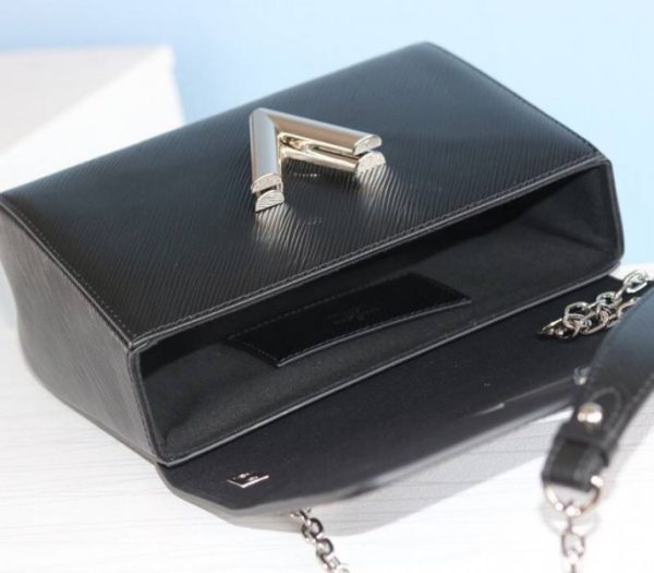 Replica Louis Vuitton Epi Leather Twist MM With Flowers Jewels Chain Bag In Black - Image 9