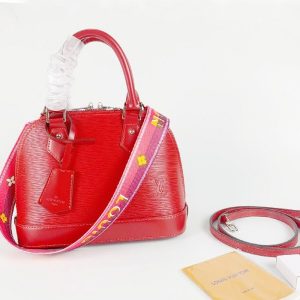 Replica Louis Vuitton Epi Leather Alma BB Handbag In Red With Jacquard Strap