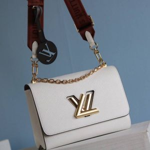 Replica Louis Vuitton Epi Leather Twist MM Bag In Optic White With Jacquard Strap