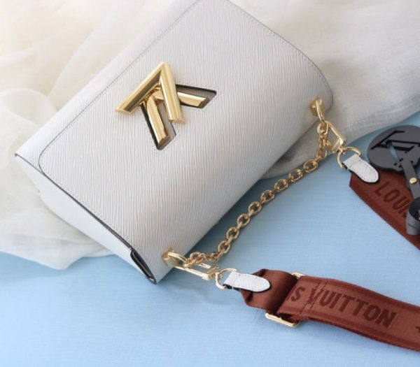 Replica Louis Vuitton Epi Leather Twist MM Bag In Optic White With Jacquard Strap - Image 4