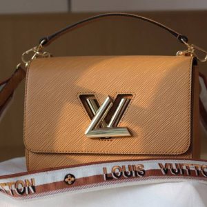 Replica Louis Vuitton Epi Leather Twist MM Bag With Jacquard Strap In Honey Gold