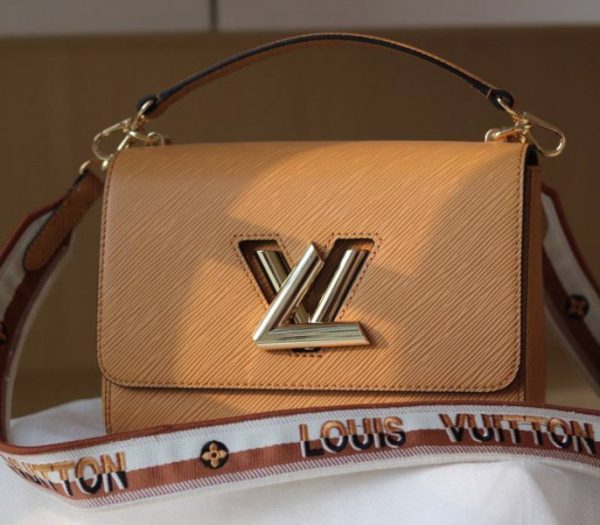 Replica Louis Vuitton Epi Leather Twist MM Bag With Jacquard Strap In Honey Gold