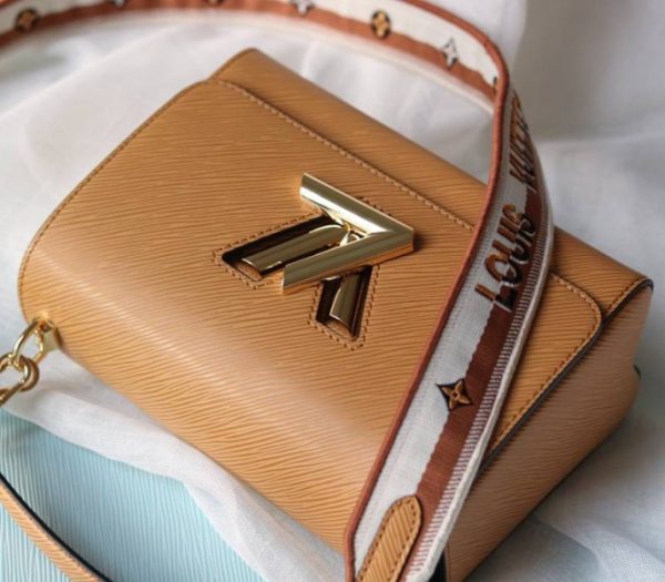 Replica Louis Vuitton Epi Leather Twist MM Bag With Jacquard Strap In Honey Gold - Image 4