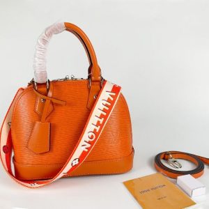 Replica Louis Vuitton Epi Leather Alma BB Handbag In Orange With Jacquard Strap