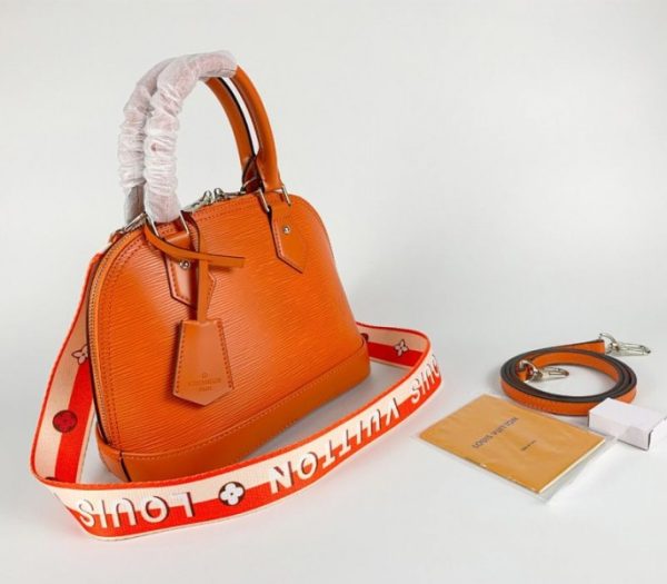 Replica Louis Vuitton Epi Leather Alma BB Handbag In Orange With Jacquard Strap - Image 3