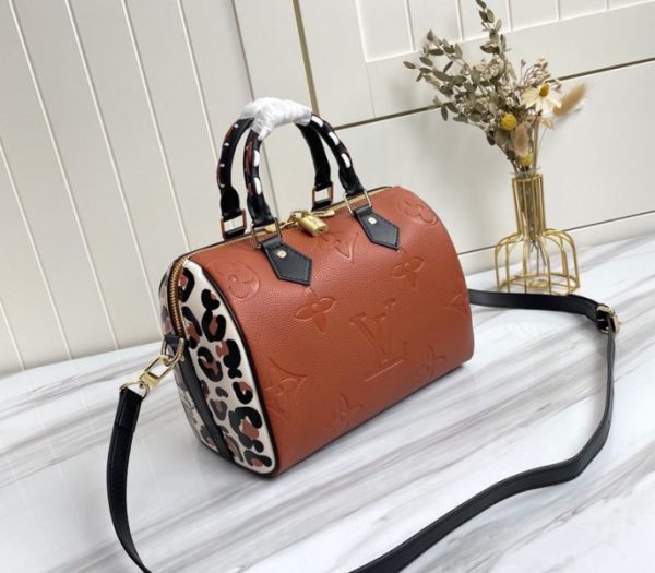 Replica Louis Vuitton Monogram Empreinte Wild At Heart Speedy 25 Bandouliere Handbag In Caramel Brown - Image 2