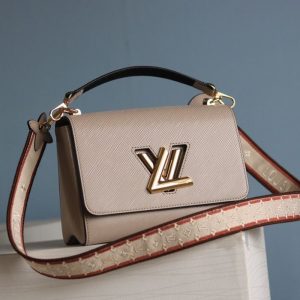 Replica Louis Vuitton Epi Leather Twist MM Handbag In Galet Gray With Embroidered Strap