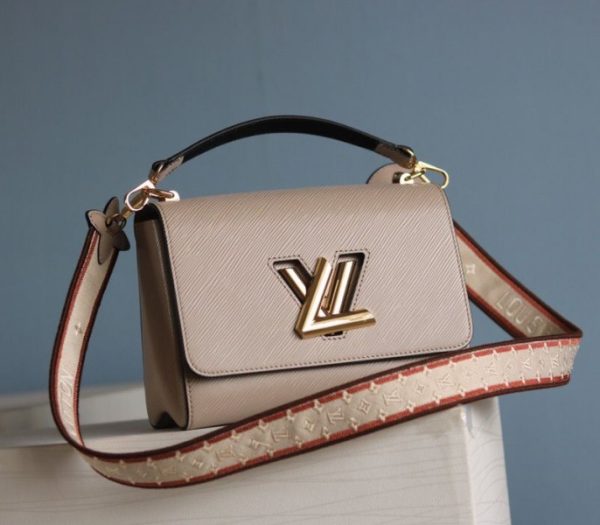 Replica Louis Vuitton Epi Leather Twist MM Handbag In Galet Gray With Embroidered Strap