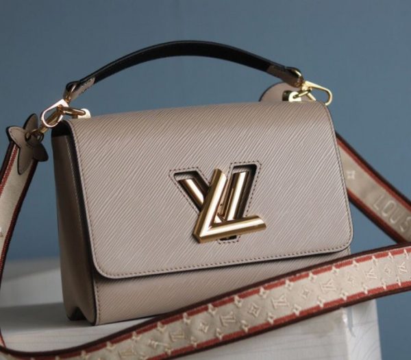 Replica Louis Vuitton Epi Leather Twist MM Handbag In Galet Gray With Embroidered Strap - Image 2