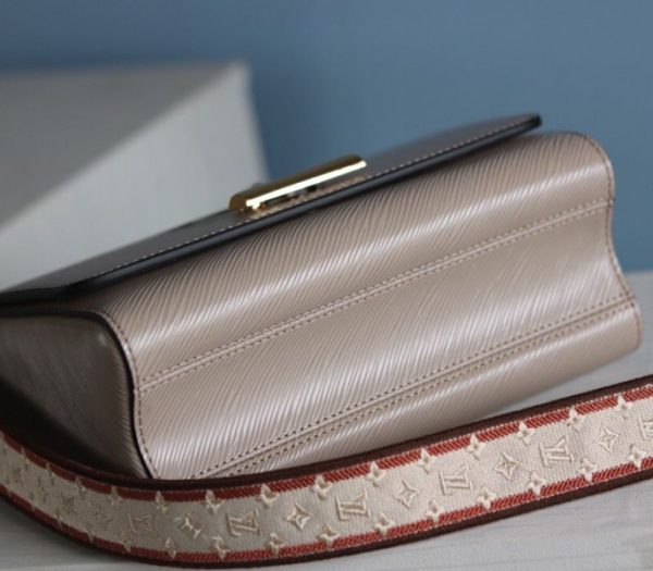 Replica Louis Vuitton Epi Leather Twist MM Handbag In Galet Gray With Embroidered Strap - Image 8