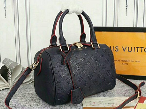 Replica Louis Vuitton Monogram Empreinte Speedy Bandouliere 25 Handbag In Navy Blue - Image 2