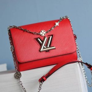 Replica Louis Vuitton Epi Leather Twist MM With Flowers Jewels Chain Bag In Red