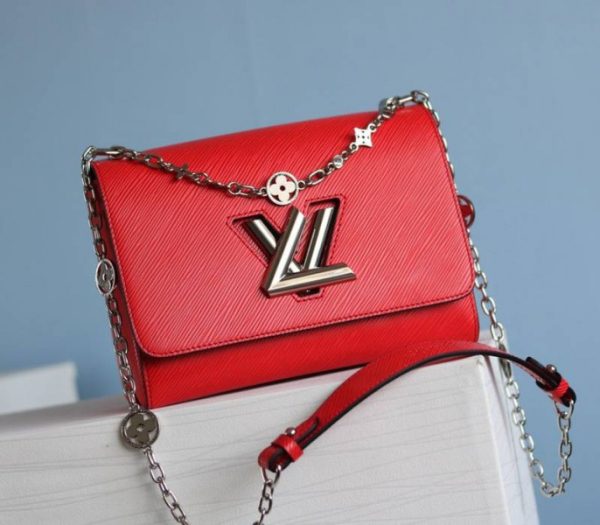 Replica Louis Vuitton Epi Leather Twist MM With Flowers Jewels Chain Bag In Red