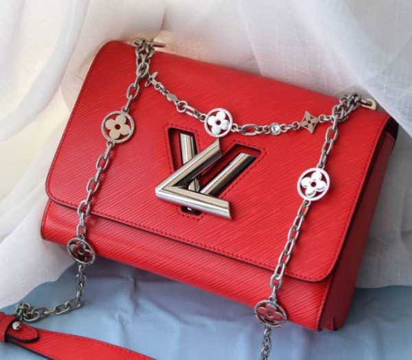 Replica Louis Vuitton Epi Leather Twist MM With Flowers Jewels Chain Bag In Red - Image 3