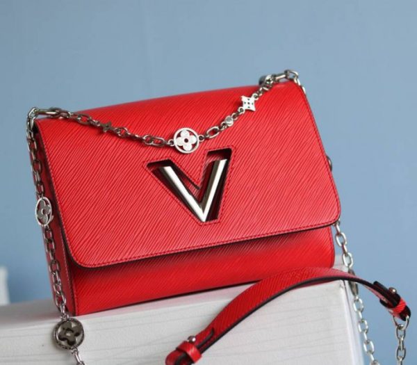 Replica Louis Vuitton Epi Leather Twist MM With Flowers Jewels Chain Bag In Red - Image 4