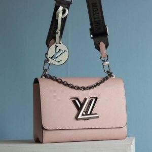 Replica Louis Vuitton Epi Leather Twist MM Bag In Rose Ballerine Pink With Jacquard Strap