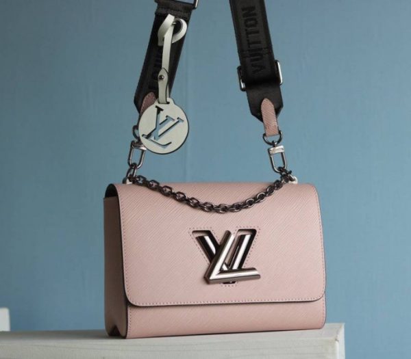Replica Louis Vuitton Epi Leather Twist MM Bag In Rose Ballerine Pink With Jacquard Strap