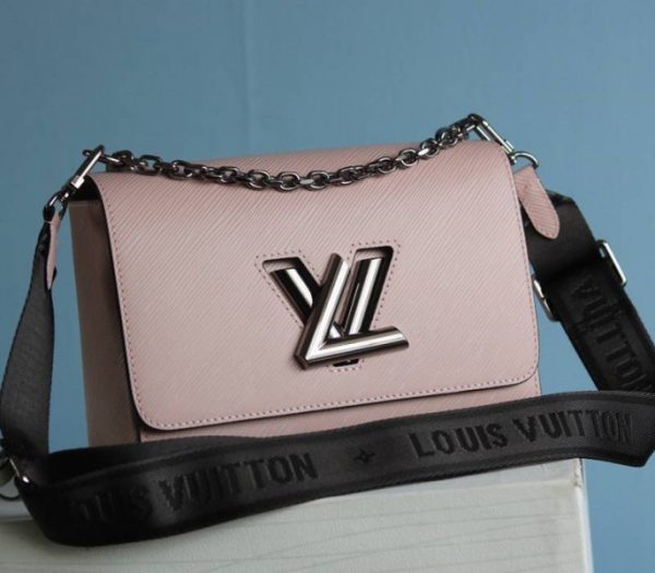 Replica Louis Vuitton Epi Leather Twist MM Bag In Rose Ballerine Pink With Jacquard Strap - Image 2