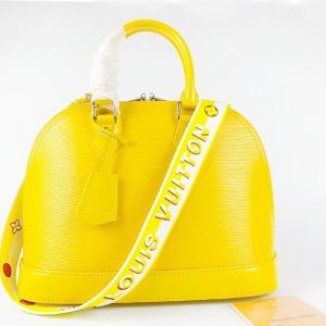 Replica Louis Vuitton Epi Leather Alma PM Handbag In Cedrat Yellow With Jacquard Strap