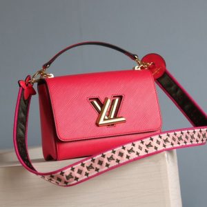 Replica Louis Vuitton Epi Leather Twist MM Handbag In Red With Embroidered Strap