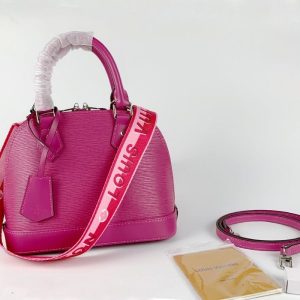 Replica Louis Vuitton Epi Leather Alma BB Handbag In Pondichery Pink With Jacquard Strap