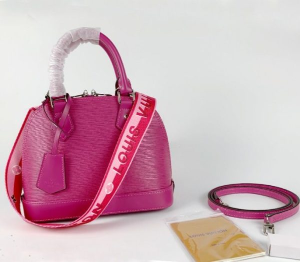Replica Louis Vuitton Epi Leather Alma BB Handbag In Pondichery Pink With Jacquard Strap