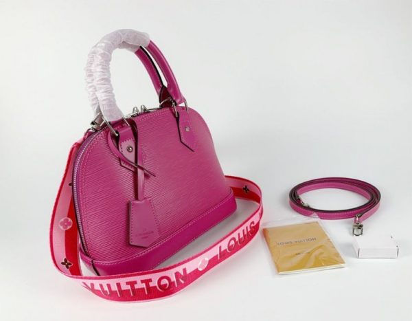 Replica Louis Vuitton Epi Leather Alma BB Handbag In Pondichery Pink With Jacquard Strap - Image 3