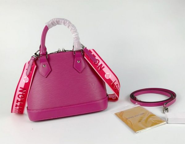 Replica Louis Vuitton Epi Leather Alma BB Handbag In Pondichery Pink With Jacquard Strap - Image 4