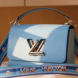 Replica Louis Vuitton Epi Leather Twist MM Bag With Jacquard Strap In Bleuet Blue