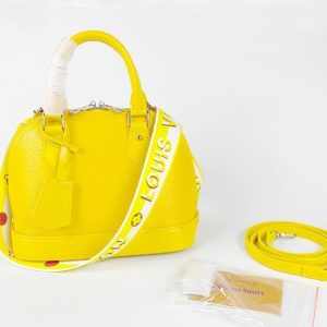 Replica Louis Vuitton Epi Leather Alma BB Handbag In Cedrat Yellow With Jacquard Strap