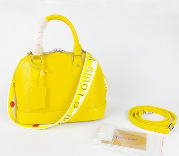 Replica Louis Vuitton Epi Leather Alma BB Handbag In Cedrat Yellow With Jacquard Strap