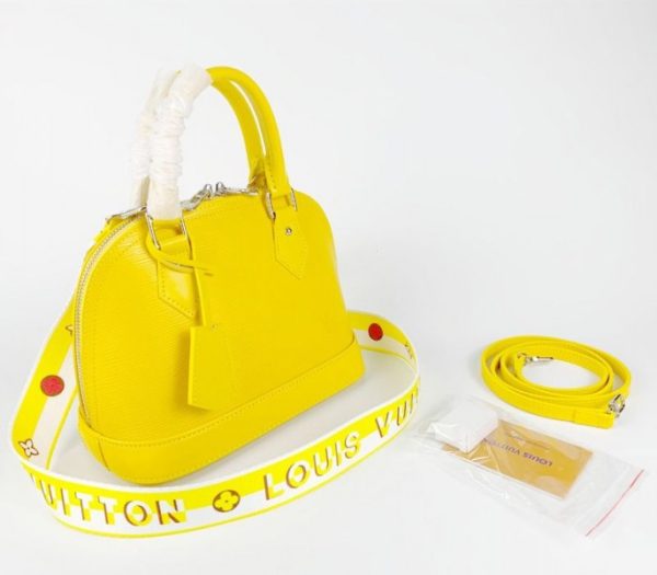 Replica Louis Vuitton Epi Leather Alma BB Handbag In Cedrat Yellow With Jacquard Strap - Image 3