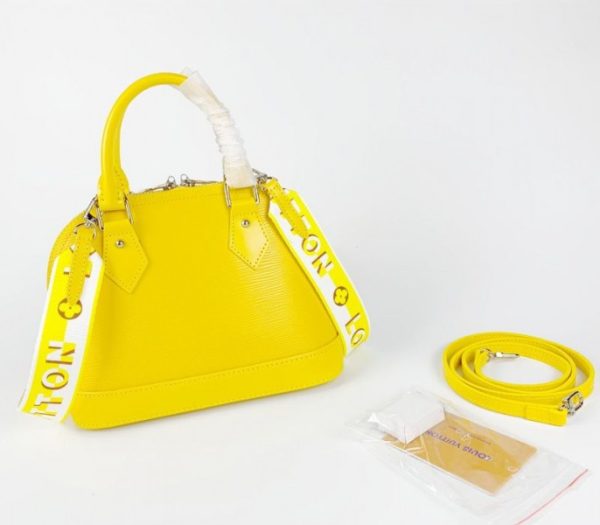 Replica Louis Vuitton Epi Leather Alma BB Handbag In Cedrat Yellow With Jacquard Strap - Image 4