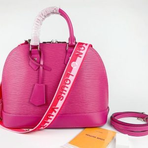 Replica Louis Vuitton Epi Leather Alma PM Handbag In Pondichery Pink With Jacquard Strap