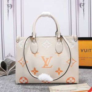Replica Louis Vuitton Monogram Empreinte Leather Onthego MM Bag In Cream Saffron