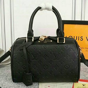 Replica Louis Vuitton Monogram Empreinte Speedy Bandouliere 25 Handbag In Black