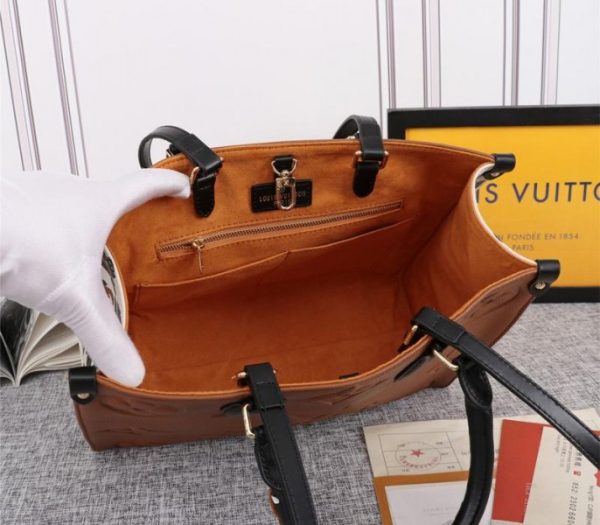 Replica Louis Vuitton Monogram Empreinte Wild At Heart Onthego MM Tote In Caramel Brown - Image 5