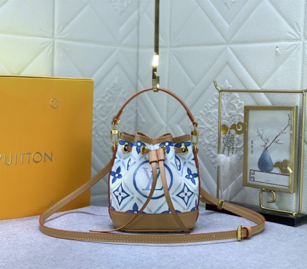 Replica Louis Vuitton LV By The Pool Monogram Tiles Canvas Nano Noe Bag In Lagoon Blue