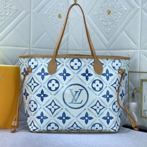Replica Louis Vuitton LV By The Pool Monogram Tiles Canvas Neverfull MM Tote In Lagoon Blue