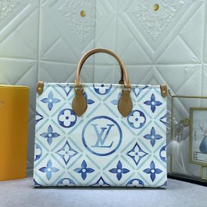 Replica Louis Vuitton LV By The Pool Monogram Tiles Canvas Onthego MM Tote In Lagoon Blue