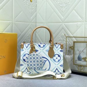 Replica Louis Vuitton LV By The Pool Monogram Tiles Canvas Onthego PM Tote In Lagoon Blue